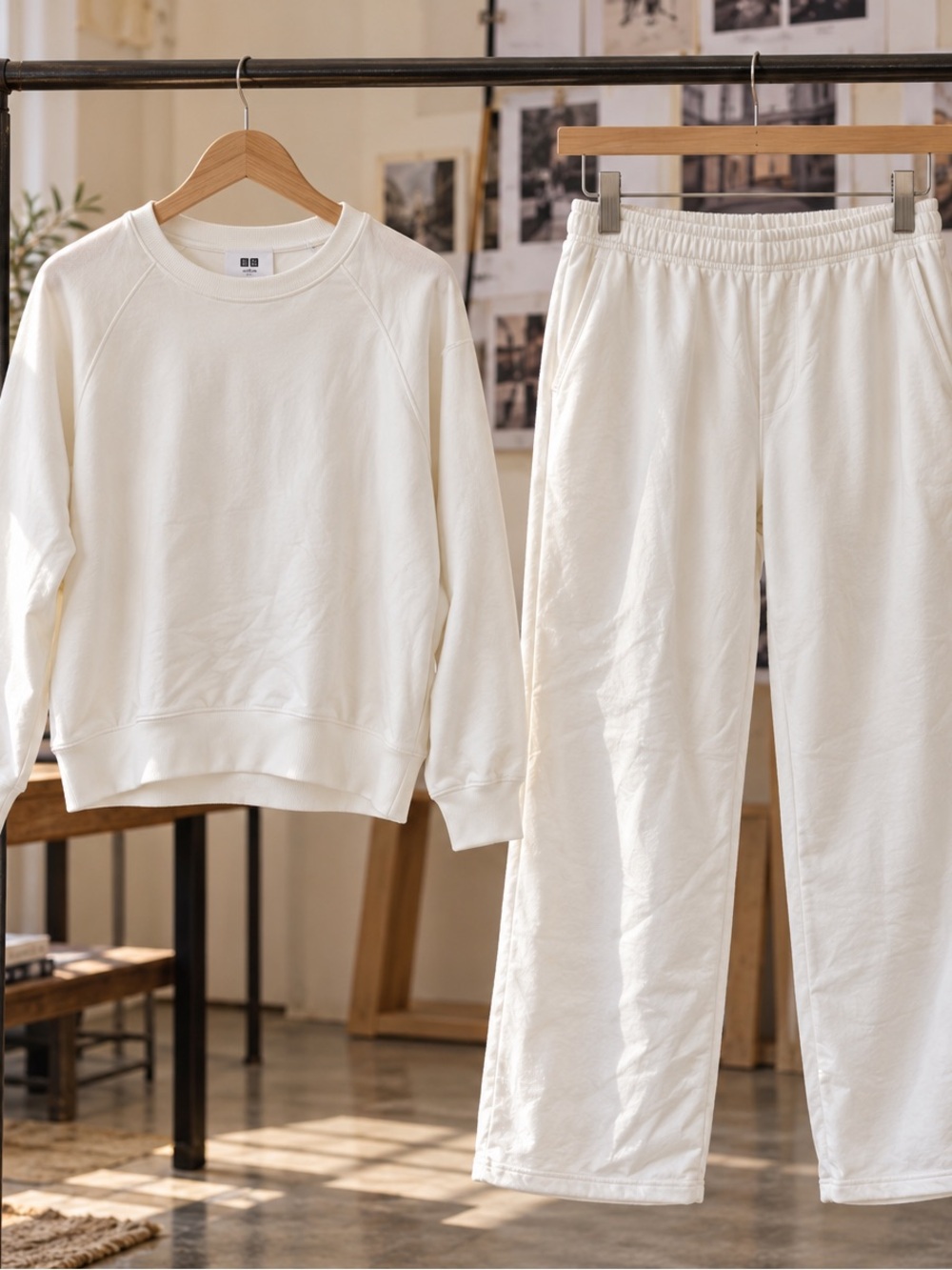 Uniqlo Cream crew neck sweatshirt and Wide-Leg Sweatpants Joggers NEW WITH TAGS